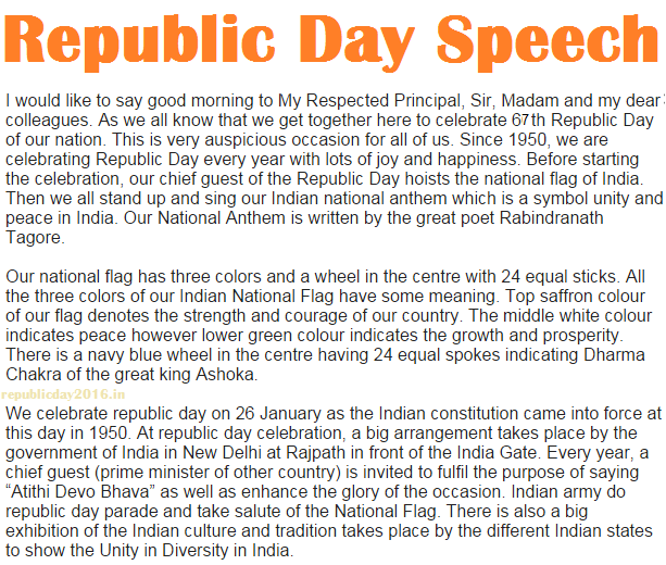 republic day speech in english 200 words